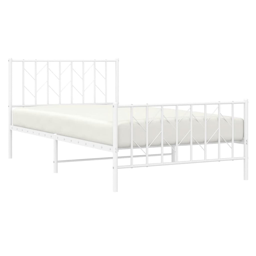 Bedframe Met Hoofd- En Voeteneinde Metaal 107 x 203 cm Wit met hoofdbord & voetbord
