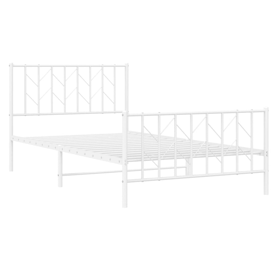 Bedframe Met Hoofd- En Voeteneinde Metaal 107 x 203 cm Wit met hoofdbord & voetbord