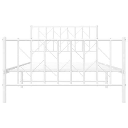 Bedframe Met Hoofd- En Voeteneinde Metaal 107 x 203 cm Wit met hoofdbord & voetbord