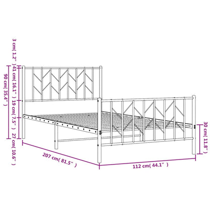 Bedframe Met Hoofd- En Voeteneinde Metaal 107 x 203 cm Wit met hoofdbord & voetbord