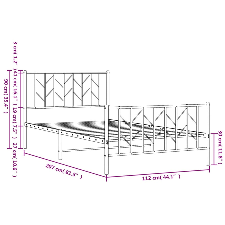 Bedframe Met Hoofd- En Voeteneinde Metaal 107 x 203 cm Wit met hoofdbord & voetbord