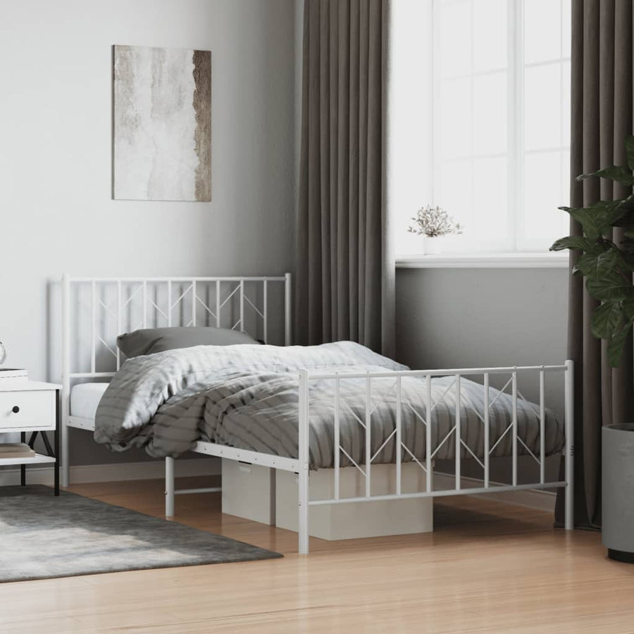 Bedframe Met Hoofd- En Voeteneinde Metaal 107 x 203 cm Wit met hoofdbord & voetbord