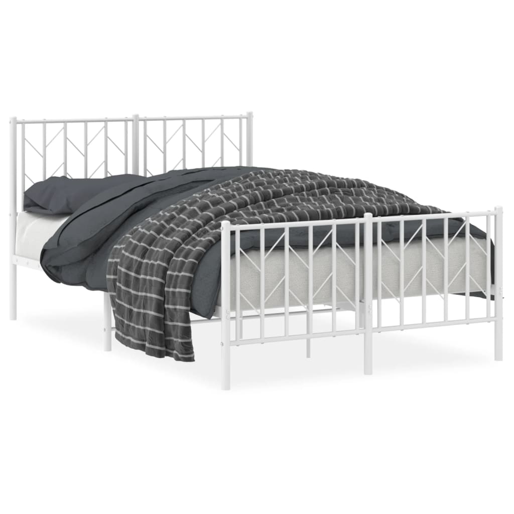 Bedframe Met Hoofd- En Voeteneinde Metaal 120 x 190 cm Wit met hoofdbord & voetbord