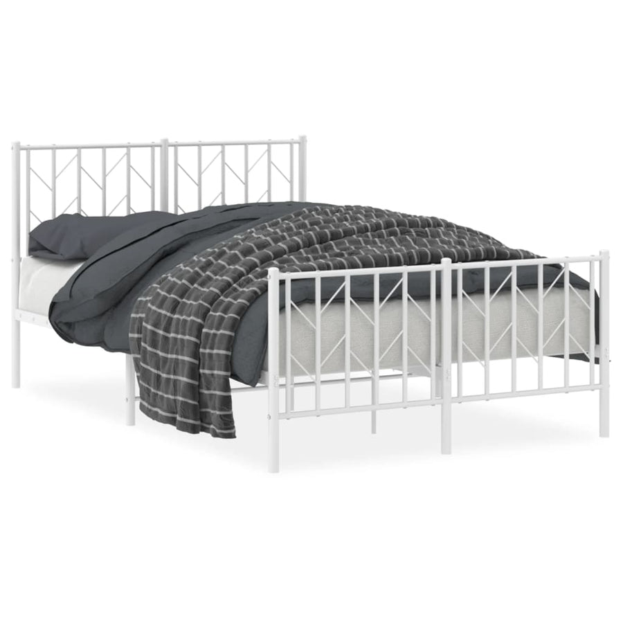 Bedframe Met Hoofd- En Voeteneinde Metaal 120 x 190 cm Wit met hoofdbord & voetbord