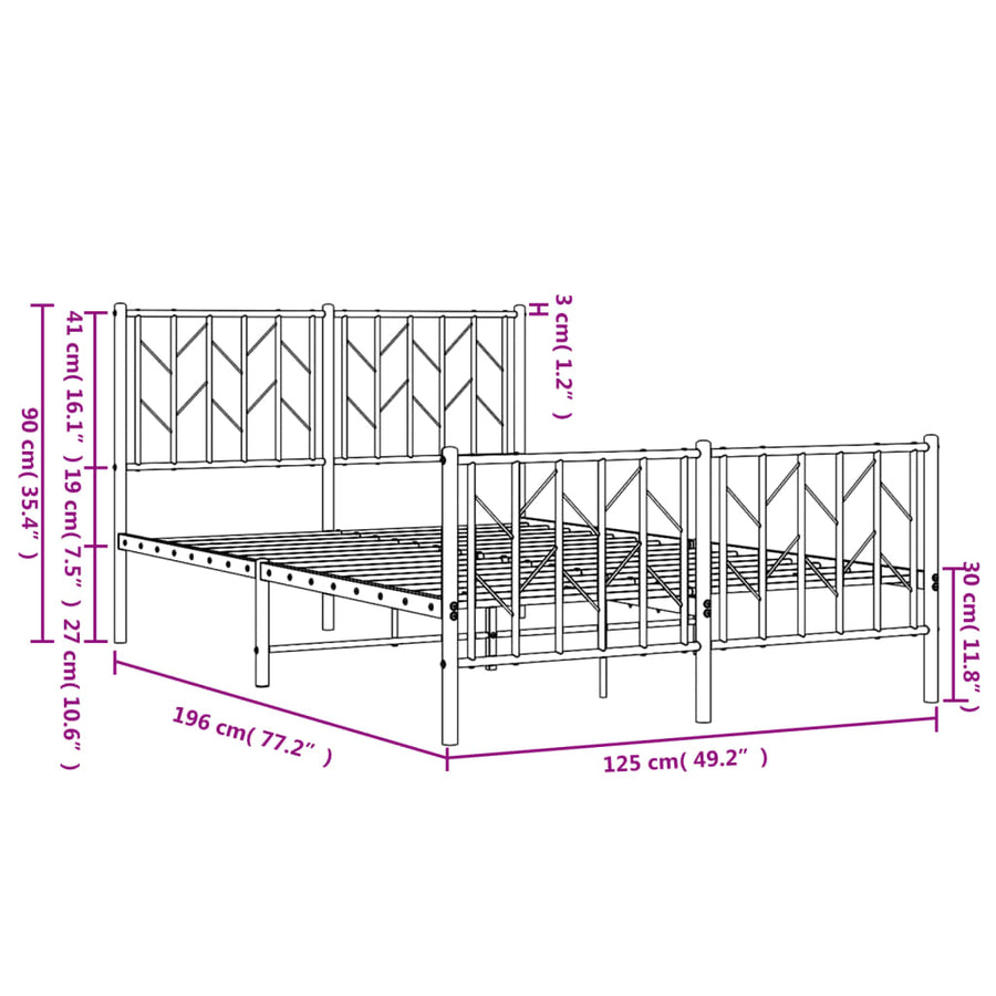 Bedframe Met Hoofd- En Voeteneinde Metaal 120 x 190 cm Wit met hoofdbord & voetbord