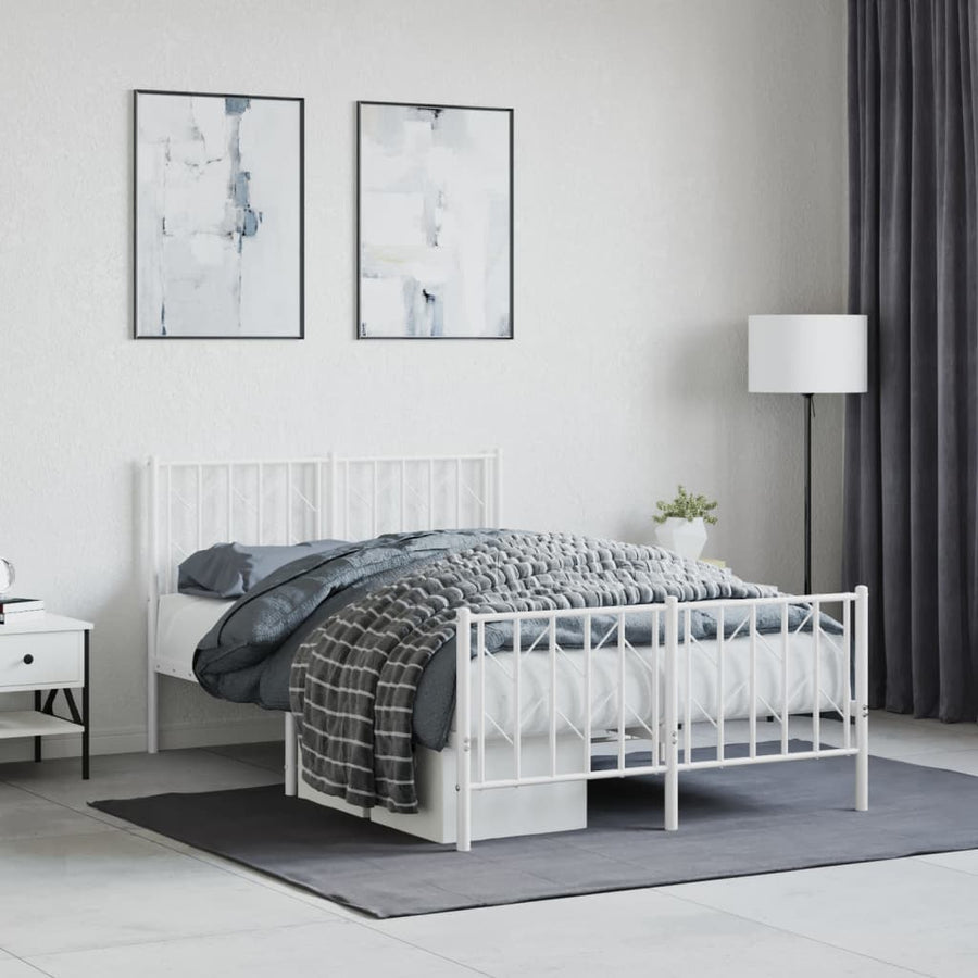 Bedframe Met Hoofd- En Voeteneinde Metaal 120 x 190 cm Wit met hoofdbord & voetbord