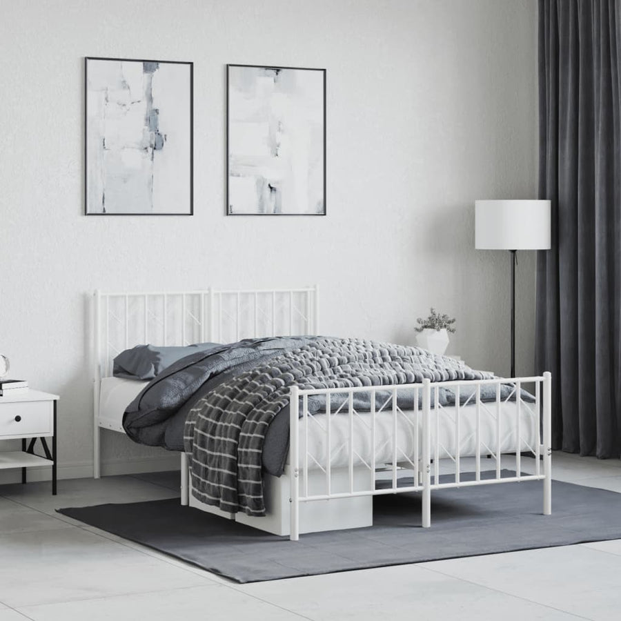 Bedframe Met Hoofd- En Voeteneinde Metaal 120 x 200 cm Wit met hoofdbord & voetbord