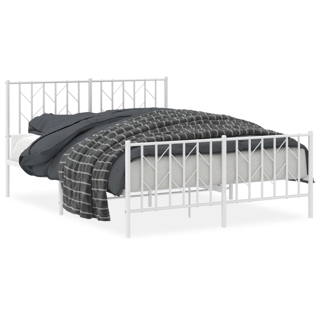 Bedframe Met Hoofd- En Voeteneinde Metaal 135 x 190 cm Wit met hoofdbord & voetbord