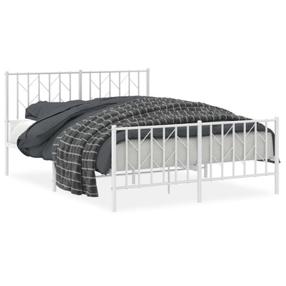 Bedframe Met Hoofd- En Voeteneinde Metaal 135 x 190 cm Wit met hoofdbord & voetbord