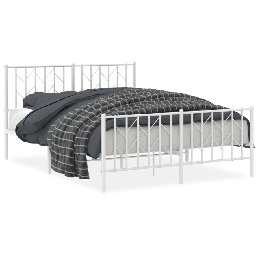Bedframe Met Hoofd- En Voeteneinde Metaal 135 x 190 cm Wit met hoofdbord & voetbord