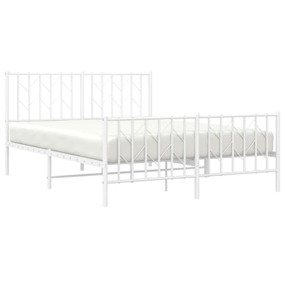 Bedframe Met Hoofd- En Voeteneinde Metaal 135 x 190 cm Wit met hoofdbord & voetbord