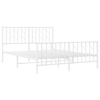 Bedframe Met Hoofd- En Voeteneinde Metaal 135 x 190 cm Wit met hoofdbord & voetbord