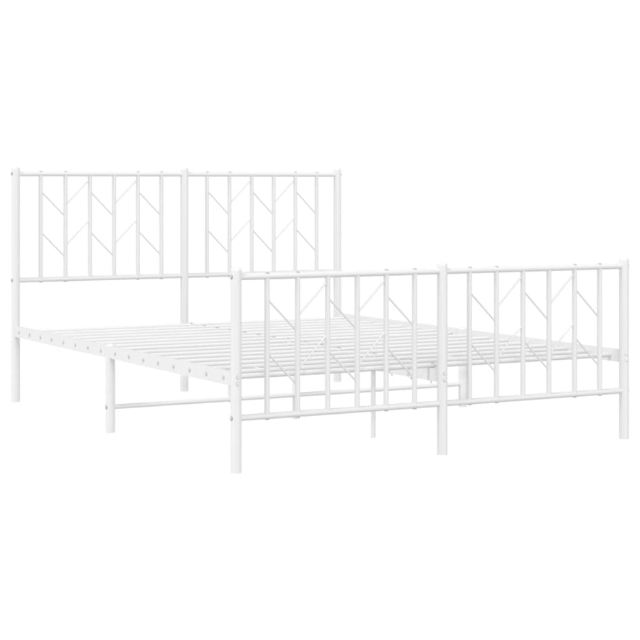 Bedframe Met Hoofd- En Voeteneinde Metaal 135 x 190 cm Wit met hoofdbord & voetbord