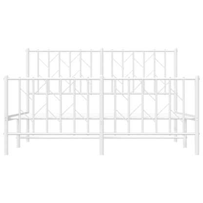 Bedframe Met Hoofd- En Voeteneinde Metaal 135 x 190 cm Wit met hoofdbord & voetbord
