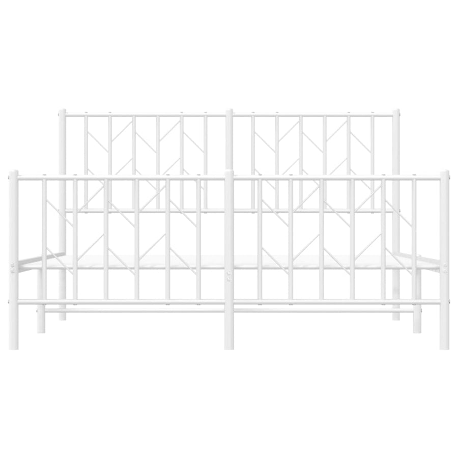 Bedframe Met Hoofd- En Voeteneinde Metaal 135 x 190 cm Wit met hoofdbord & voetbord