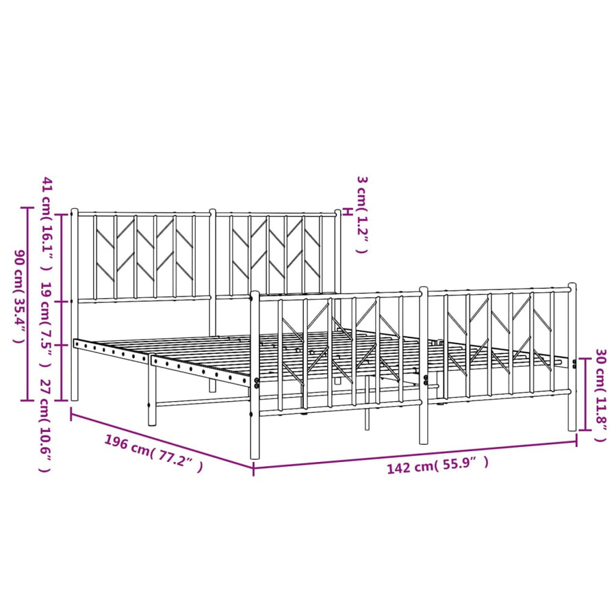 Bedframe Met Hoofd- En Voeteneinde Metaal 135 x 190 cm Wit met hoofdbord & voetbord