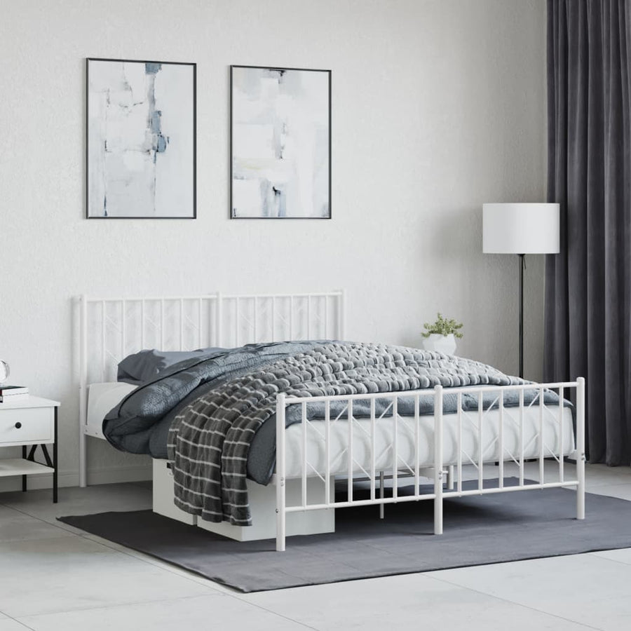 Bedframe Met Hoofd- En Voeteneinde Metaal 135 x 190 cm Wit met hoofdbord & voetbord