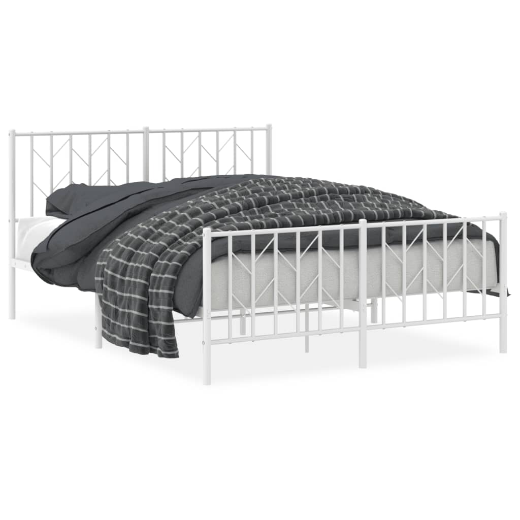 Bedframe Met Hoofd- En Voeteneinde Metaal 140 x 190 cm Wit met hoofdbord & voetbord