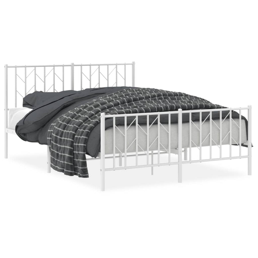Bedframe Met Hoofd- En Voeteneinde Metaal 140 x 190 cm Wit met hoofdbord & voetbord
