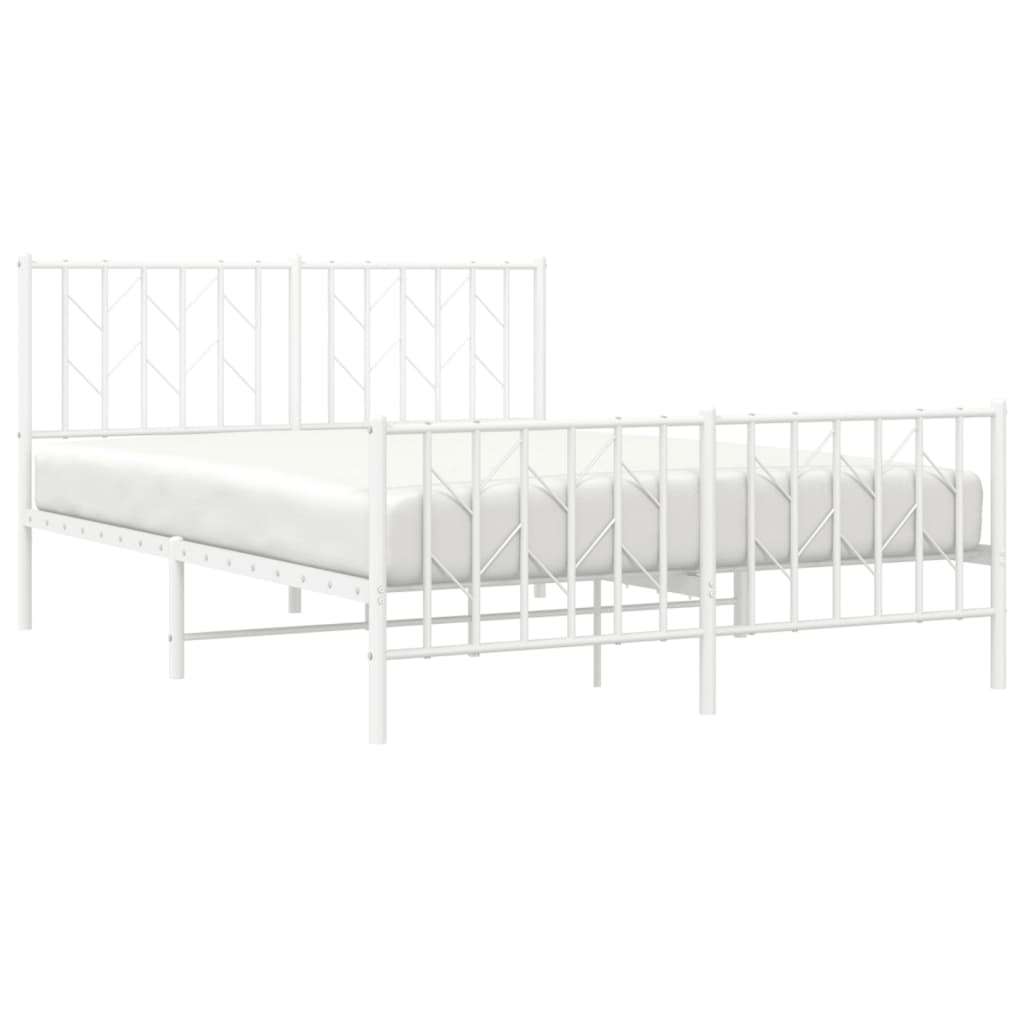 Bedframe Met Hoofd- En Voeteneinde Metaal 140 x 190 cm Wit met hoofdbord & voetbord
