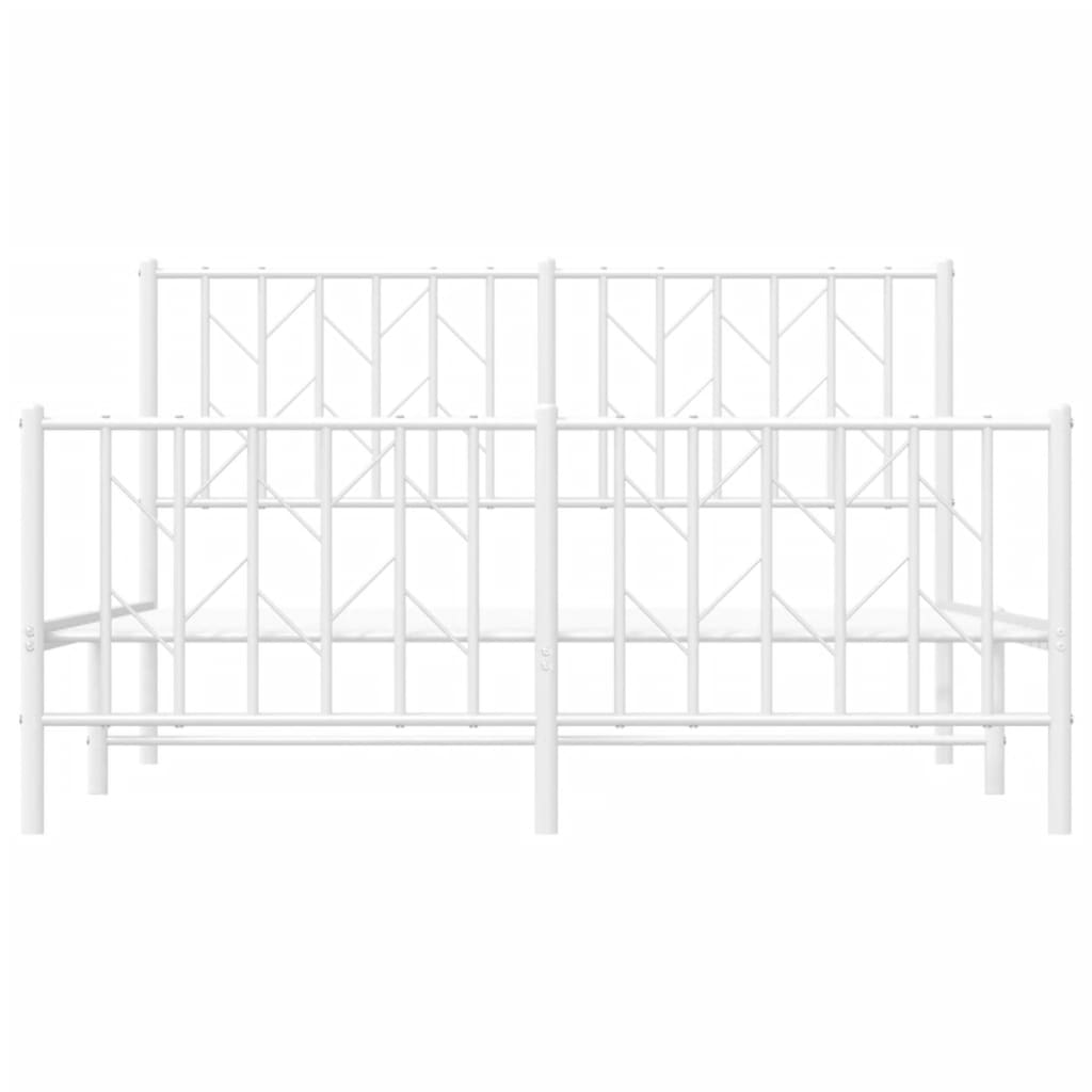 Bedframe Met Hoofd- En Voeteneinde Metaal 140 x 190 cm Wit met hoofdbord & voetbord