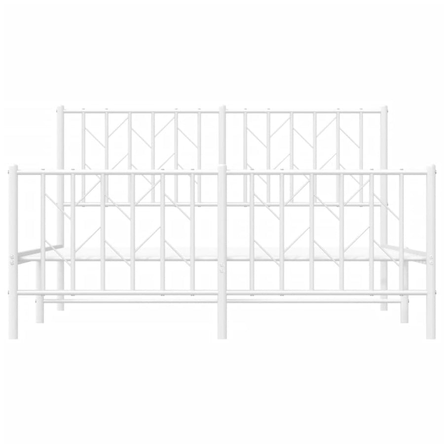 Bedframe Met Hoofd- En Voeteneinde Metaal 140 x 190 cm Wit met hoofdbord & voetbord