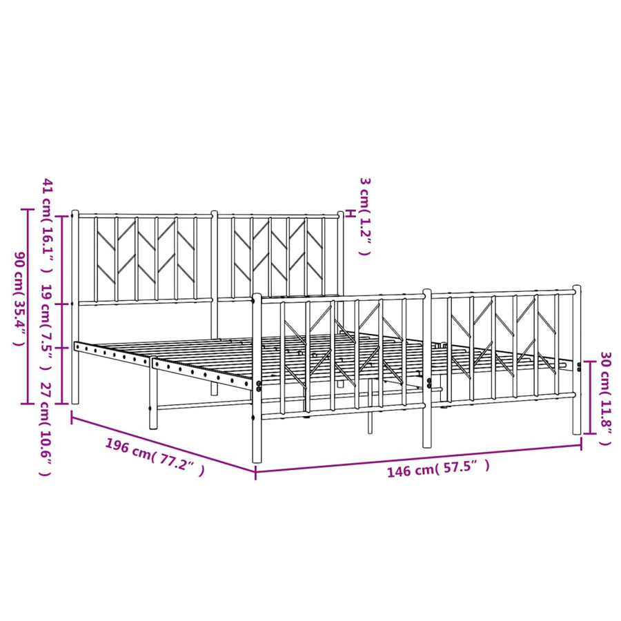 Bedframe Met Hoofd- En Voeteneinde Metaal 140 x 190 cm Wit met hoofdbord & voetbord