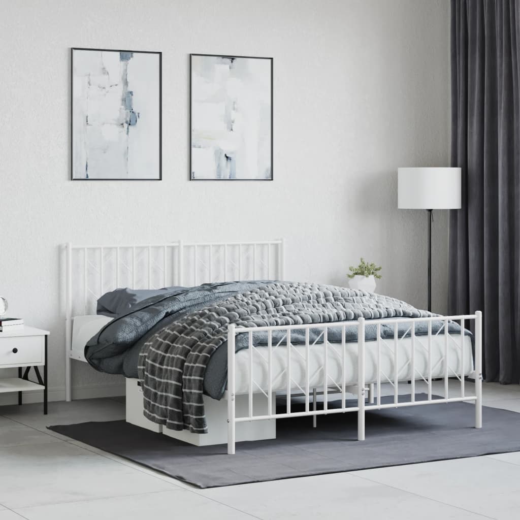 Bedframe Met Hoofd- En Voeteneinde Metaal 140 x 190 cm Wit met hoofdbord & voetbord