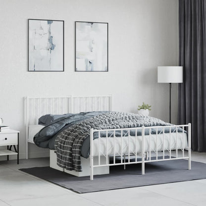 Bedframe Met Hoofd- En Voeteneinde Metaal 140 x 190 cm Wit met hoofdbord & voetbord