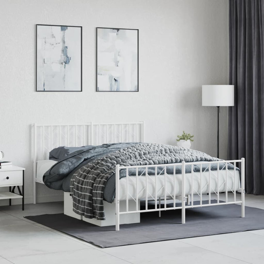 Bedframe Met Hoofd- En Voeteneinde Metaal 140 x 190 cm Wit met hoofdbord & voetbord