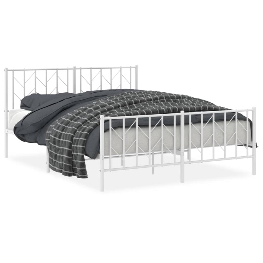 Bedframe Met Hoofd- En Voeteneinde Metaal 150 x 200 cm Wit met hoofdbord & voetbord