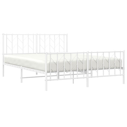 Bedframe Met Hoofd- En Voeteneinde Metaal 150 x 200 cm Wit met hoofdbord & voetbord