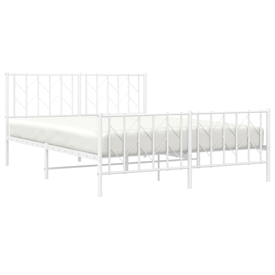 Bedframe Met Hoofd- En Voeteneinde Metaal 150 x 200 cm Wit met hoofdbord & voetbord