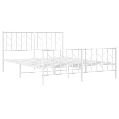 Bedframe Met Hoofd- En Voeteneinde Metaal 150 x 200 cm Wit met hoofdbord & voetbord