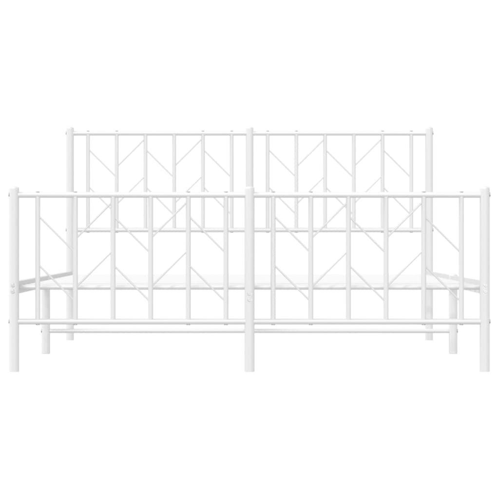 Bedframe Met Hoofd- En Voeteneinde Metaal 150 x 200 cm Wit met hoofdbord & voetbord