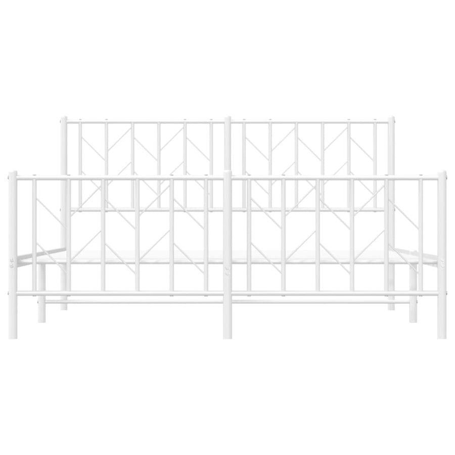 Bedframe Met Hoofd- En Voeteneinde Metaal 150 x 200 cm Wit met hoofdbord & voetbord