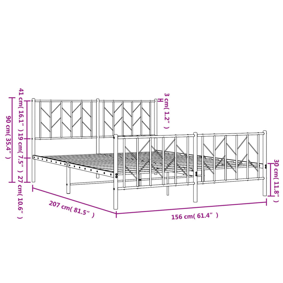 Bedframe Met Hoofd- En Voeteneinde Metaal 150 x 200 cm Wit met hoofdbord & voetbord