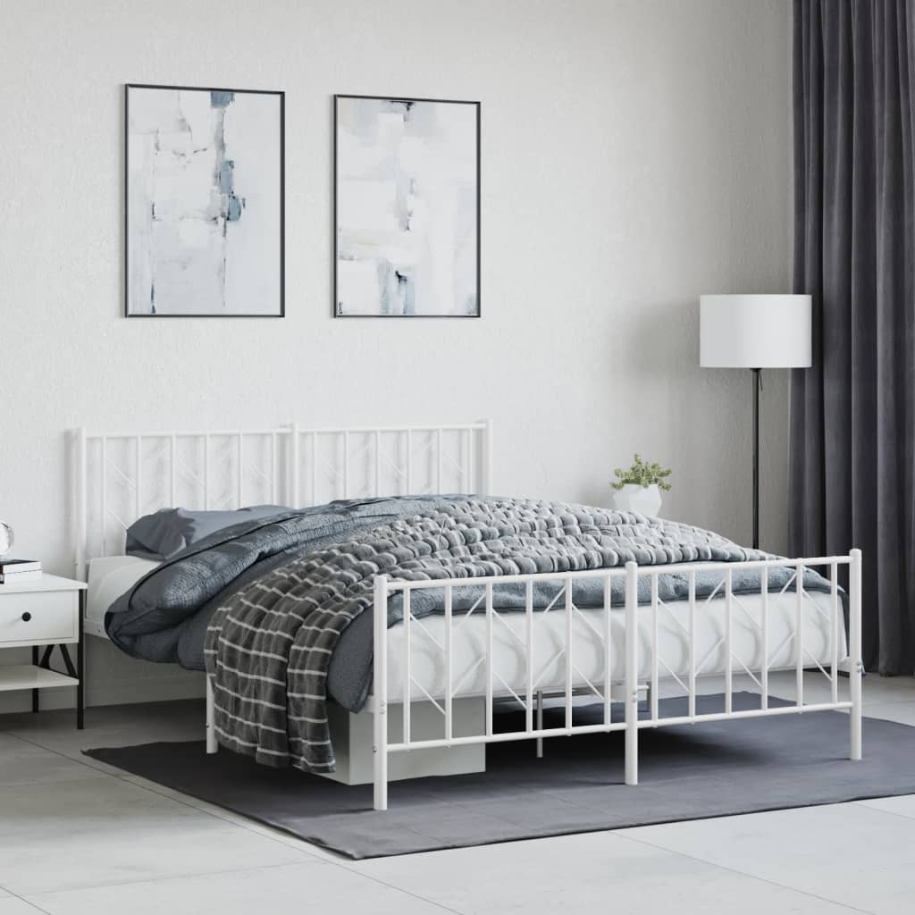 Bedframe Met Hoofd- En Voeteneinde Metaal 150 x 200 cm Wit met hoofdbord & voetbord
