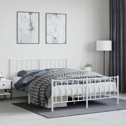Bedframe Met Hoofd- En Voeteneinde Metaal 150 x 200 cm Wit met hoofdbord & voetbord