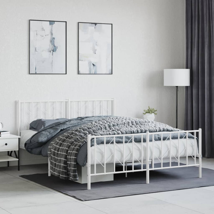 Bedframe Met Hoofd- En Voeteneinde Metaal 150 x 200 cm Wit met hoofdbord & voetbord