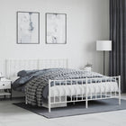 Bedframe Met Hoofd- En Voeteneinde Metaal 160 x 200 cm Wit met hoofdbord & voetbord