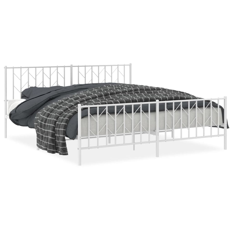 Bedframe Met Hoofd- En Voeteneinde Metaal 183 x 213 cm Wit met hoofdbord & voetbord
