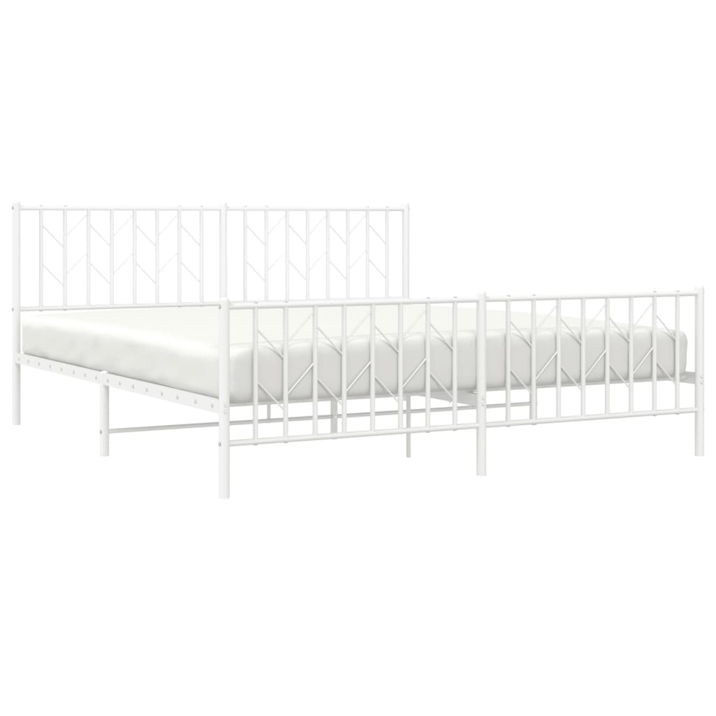 Bedframe Met Hoofd- En Voeteneinde Metaal 183 x 213 cm Wit met hoofdbord & voetbord