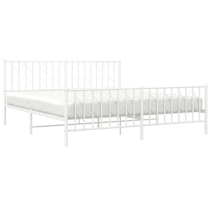 Bedframe Met Hoofd- En Voeteneinde Metaal 183 x 213 cm Wit met hoofdbord & voetbord