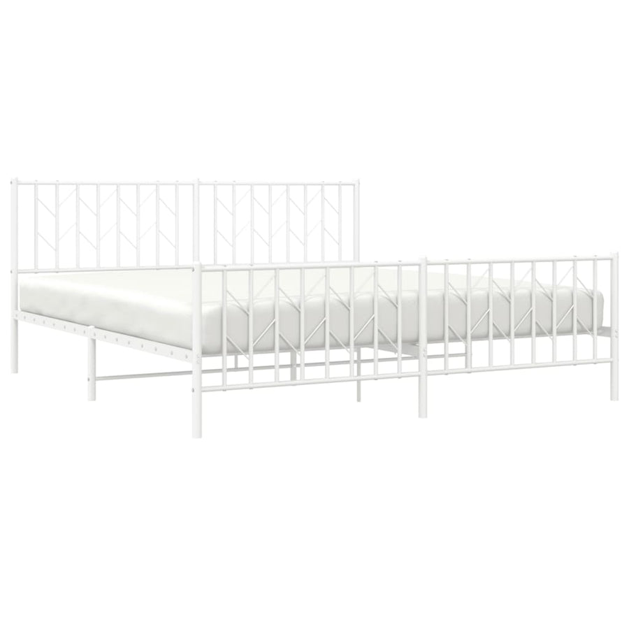 Bedframe Met Hoofd- En Voeteneinde Metaal 183 x 213 cm Wit met hoofdbord & voetbord