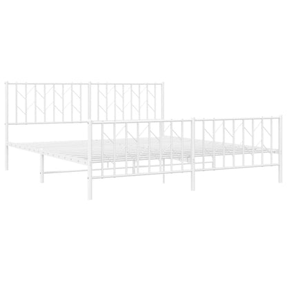 Bedframe Met Hoofd- En Voeteneinde Metaal 183 x 213 cm Wit met hoofdbord & voetbord