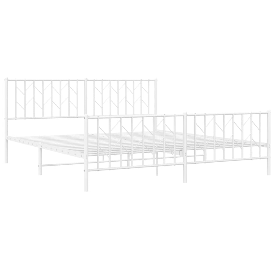 Bedframe Met Hoofd- En Voeteneinde Metaal 183 x 213 cm Wit met hoofdbord & voetbord
