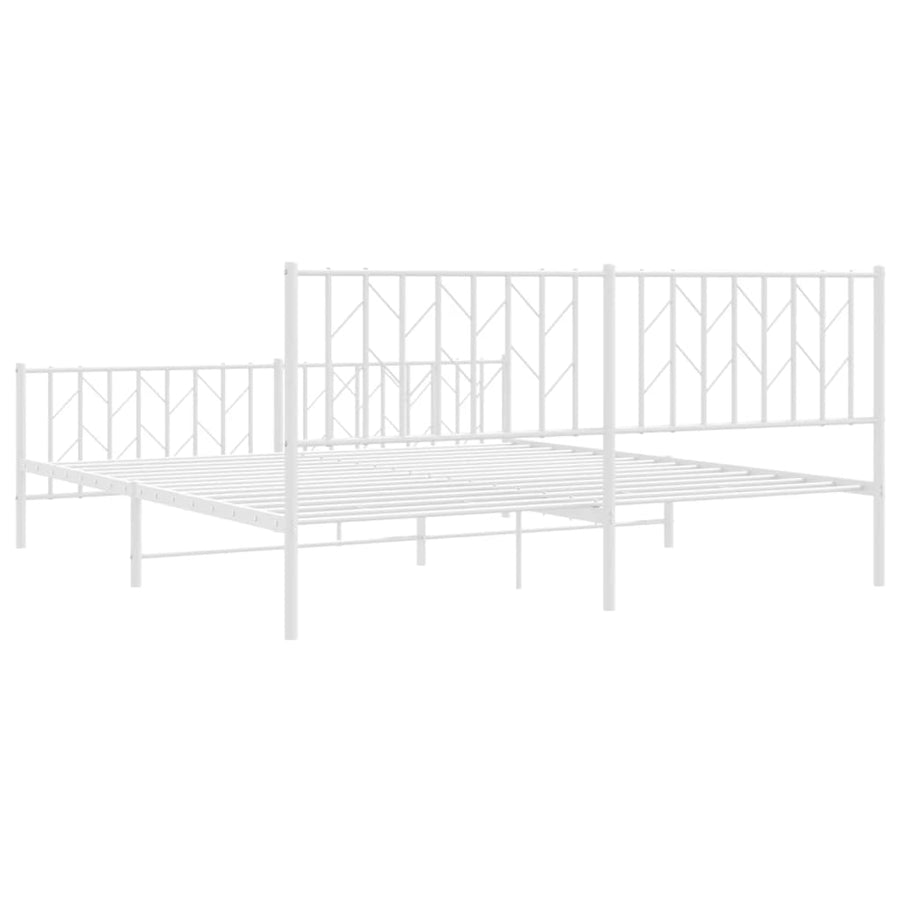 Bedframe Met Hoofd- En Voeteneinde Metaal 183 x 213 cm Wit met hoofdbord & voetbord