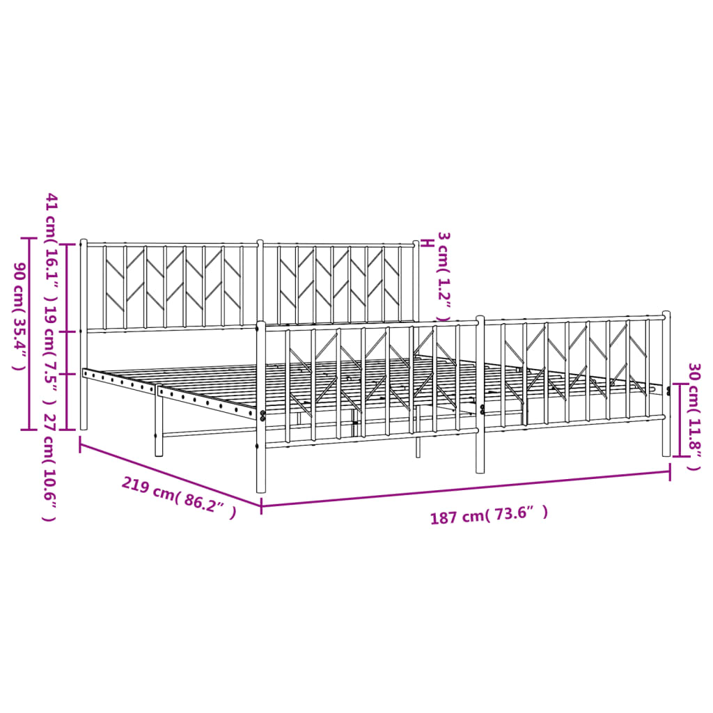 Bedframe Met Hoofd- En Voeteneinde Metaal 183 x 213 cm Wit met hoofdbord & voetbord