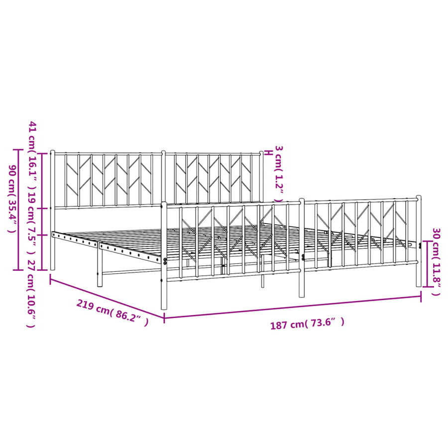Bedframe Met Hoofd- En Voeteneinde Metaal 183 x 213 cm Wit met hoofdbord & voetbord